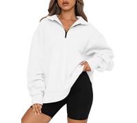 Trendy Queen Womens Oversized Half Zip Pullover Long Sleeve Sweatshirt Quarter Zip Hoodie Sweater Teen Girls Fall Y2K Clothes, White, Medium