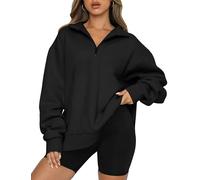 Trendy Queen Womens Oversized Half Zip Pullover Long Sleeve Sweatshirt Quarter Zip Hoodie Sweater Teen Girls Fall Y2K Clothes, Black, S