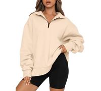 Trendy Queen Womens Oversized Half Zip Pullover Long Sleeve Sweatshirt Quarter Zip Hoodie Sweater Teen Girls Fall Y2K Clothes, Apricot, Medium