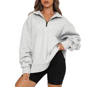 Trendy Queen Womens Oversized Half Zip Pullover Long Sleeve Sweatshirt Quarter Zip Hoodie Sweater Teen Girls Fall Y2K Clothes, Grey, Medium