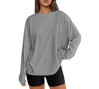 Trendy Queen Womens Oversized Long Sleeve Shirts Fall Tops 2026 Basic Tee Casual Workout Y2K Clothes, Grey, M