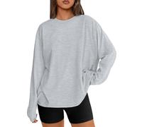 Trendy Queen Womens Oversized Long Sleeve Shirts Fall Tops 2026 Basic Tee Casual Workout Y2K Clothes, Lightgrey, M