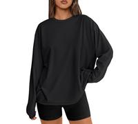 Trendy Queen Womens Oversized Long Sleeve T Shirts 2025 Basic Crewneck Tee Fall Tops Casual Workout Y2K Clothes, Black, M