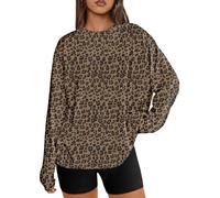 Trendy Queen Womens Oversized Long Sleeve T Shirts 2025 Basic Crewneck Tee Fall Tops Casual Workout Y2K Clothes, Leopard, XL