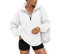 Trendy Queen Women's Oversized Sweatshirts Half Quarter Zip Fleece Sweaters, White, XXL