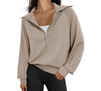 Trendy Queen Womens Oversized Sweatshirts Half Zip Pullover Long Sleeve Quarter Zip Hoodies Teen Girls Fall Y2K Clothes, Khaki, Medium