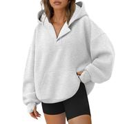 Trendy Queen Womens Oversized V Neck Hoodies with Thumb Hole Pullover Sweatshirts Y2k Clothes Fall Fashion Outfits 2026, Grey, XL