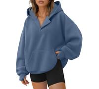 Trendy Queen Womens Oversized V Neck Hoodies with Thumb Hole Pullover Sweatshirts Y2k Clothes Fall Fashion Outfits 2026, Dustyblue, Medium