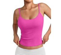 Trendy Queen Womens Spaghetti Strap Tank Top Summer Double Lined Workout Camisole Going Out Cute Tops Y2k Teen Girl Basic, Hotpink, S