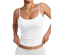 Trendy Queen Womens Spaghetti Strap Tank Top Summer Double Lined Workout Camisole Going Out Cute Tops Y2k Teen Girl Basic, White, XS