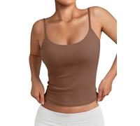 Trendy Queen Womens Spaghetti Strap Tank Top Summer Double Lined Workout Camisole Going Out Cute Tops Y2k Teen Girl Basic, Brown, XS