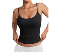 Trendy Queen Womens Spaghetti Strap Tank Top Summer Double Lined Workout Camisole Going Out Cute Tops Y2k Teen Girl Basic, Black, M