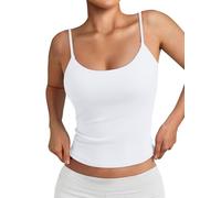 Trendy Queen Womens Spaghetti Strap Tank Top Summer Double Lined Workout Camisole Going Out Cute Tops Y2k Teen Girl Basic, White, S