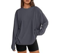 Trendy Queen Womens Spring Tops Oversized Long Sleeve T Shirts 2026 Basic Tee Fall Casual Workout Y2K Clothes, Deepgrey, M
