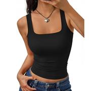 Trendy Queen Womens Square Neck Tank Tops Sleeveless Summer Tops Clothes Outfits 2025, Black, M