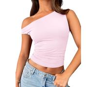Trendy Queen Womens Summer Off The Shoulder Tops Going Out T Shirts Crop Tank Top Fashion Clothes Spring Outfits 2025, Pink, M