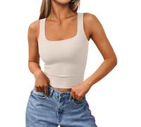 Trendy Queen Women's Summer Square Neck Tank Tops Workout Cropped Ribbed Summer Camisole Sleeveless Clothes 2025, Apricot, S