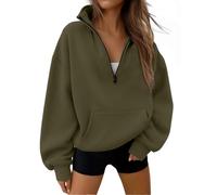 Trendy Queen Womens Sweatshirts Quarter Half Zip Pullover Fall Fashion Outfits 2025 Oversized Hoodies Comfy Winter Clothes, Army Green, Medium