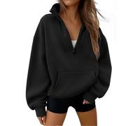 Trendy Queen Womens Sweatshirts Quarter Half Zip Pullover Fall Fashion Outfits 2025 Oversized Hoodies Comfy Winter Clothes, Black, Medium