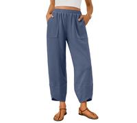 Trendy Queen Women's Wide Leg Pants, Soft Cotton Blend with Pockets for Casual Summer, Greyblue, S