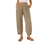 Trendy Queen Women's Wide Leg Pants, Soft Cotton Blend with Pockets for Casual Summer, Khaki, XL
