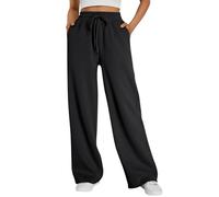 Trendy Queen Womens Wide Leg Sweatpants High Waisted Baggy Lounge Pants Drawstring Athletic Flared Joggers with Pockets, Black, M