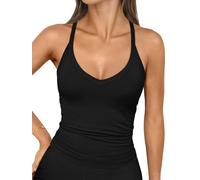 Trendy Queen Womens Workout Tank Tops Racerback Summer 2025 Camisole Top V Neck Ribbed Sleeveless Beach Fashion Clothes, Black, S