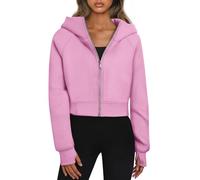 Trendy Queen Womens Zip Up Hoodies Cropped Sweatshirts Fall Outfits Casual Hooded Pullover Sweaters Tops Winter Clothes 2023, Pink, S