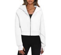 Trendy Queen Womens Zip Up Hoodies Cropped Sweatshirts Fall Outfits Casual Hooded Pullover Sweaters Tops Winter Clothes 2024, White, Medium