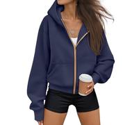 Trendy Queen Womens Zip Up Hoodies Fall Fashion Sweatshirt 2025 Clothes Y2K Cropped Jackets Cute Winter Outfits, Navy, Medium