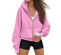 Trendy Queen Womens Zip Up Hoodies Fall Fashion Sweatshirt 2025 Clothes Y2K Cropped Jackets Cute Winter Outfits, Pink, S