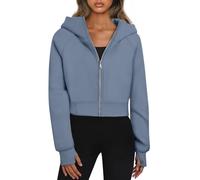 Trendy Queen Womens Zip Up Hoodies Jackets Cropped Sweatshirts Fleece Fall Outfits Casual Comfy Y2k Tops Winter Clothes 2025, Greyblue, Medium