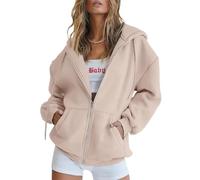 Trendy Queen Womens Zip Up Hoodies Long Sleeve Sweatshirts Fall Outfits Oversized Sweaters Casual Fashion Jackets, Apricot, Medium