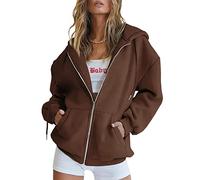 Trendy Queen Womens Zip Up Hoodies Oversized Sweatshirts Fall Fashion Outfits Casual Jackets 2025 Winter Clothes, Coffee, Large