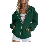 Trendy Queen Womens Zip Up Hoodies Oversized Sweatshirts Fall Fashion Outfits Casual Jackets 2025 Winter Clothes, Dark Green, Large