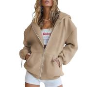 Trendy Queen Womens Zip Up Hoodies Oversized Sweatshirts Fall Fashion Outfits Sweaters Casual Jackets 2024 Winter Clothes, Dark Khaki, Medium