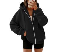 Trendy Queen Womens Zip Up Hoodies Oversized Sweatshirts Fall Fashion Outfits Sweaters Casual Jackets 2024 Winter Clothes, Black, XS