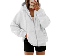 Trendy Queen Womens Zip Up Y2K Hoodies Long Sleeve Fall Oversized Casual Sweatshirts Jacket with Pocket, Grey, Medium
