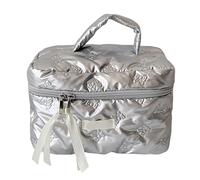 Trendy Quilted Makeup Bag with Bows Detail Large Capacity Cosmetic Bags for Organizing Toiletries and Beauty Products Women’s Fashion Toiletry Organizer