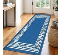 Trendy Realm Athena Runner Rug - Large Non-Slip Washable Carpet for Living Room, Bedroom, Hallway, Lounge, Dining, Kitchen, Modern Indoor Long Floor Runners (Blue & Cream, 66x220 cm)