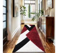 Trendy Realm Nia Lux CollectionRunner Rug - Hallway Carpet Runners, Non-Slip Floor Mats for Kitchen, Living Room, Corridor, Entryway, Door Entrances (Nia, Red Black, 60x220cm)
