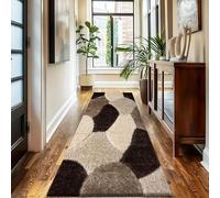 Trendy Realm Nia Lux CollectionRunner Rug - Hallway Carpet Runners, Non-Slip Floor Mats for Kitchen, Living Room, Corridor, Entryway, Door Entrances (Lux, Brown Cream, 60x110cm)