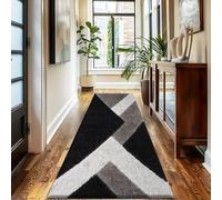Trendy Realm Nia Lux CollectionRunner Rug - Hallway Carpet Runners, Non-Slip Floor Mats for Kitchen, Living Room, Corridor, Entryway, Door Entrances (Nia, Black Grey, 60x110cm)