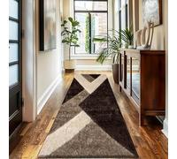 Trendy Realm Nia Lux CollectionRunner Rug - Hallway Carpet Runners, Non-Slip Floor Mats for Kitchen, Living Room, Corridor, Entryway, Door Entrances (Nia, Brown Cream, 60x220cm)