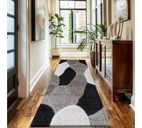 Trendy Realm Nia Lux CollectionRunner Rug - Hallway Carpet Runners, Non-Slip Floor Mats for Kitchen, Living Room, Corridor, Entryway, Door Entrances (Lux, Black Grey Silver, 60x220cm)