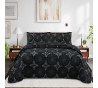 Trendy Realm Quilt Embroidery Bedspread 3 Piece Set - Coverless Quilted Bedspread, Comforter Throw, Summer and All-Season Lightweight Bedding Sets, with 2 Pillow Sham - (Black Diamond, Double)