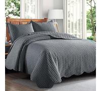 Trendy Realm Quilt Mono Bedspread 2 Pieces Set - Coverless Quilted Leaf Motif Bedspread, Comforter Throw, Summer and All-Season Lightweight Bedding Sets, with 1 Pillow Shams (Single, Grey)