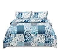 Trendy Realm Quilt Patchwork Bedspread 2 Piece Set - Coverless Quilted Bedspread, Comforter Throw, Summer and All-Season Lightweight Bedding Sets, with 1 Pillow Sham (Frozen Petals, Single)