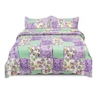 Trendy Realm Quilt Patchwork Bedspread 3 Piece Set - Coverless Quilted Bedspread, Comforter Throw, Summer and All-Season Lightweight Bedding Sets, with 2 Pillow Sham - (Lavender Blossom, Double)