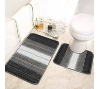 Trendy Realm Stripe Microfiber Memory Foam Bath Mat - Fast Drying Non slip Mats for Bathroom, Shower and Toiler Floor, Quick Dry, Water Absorbent and Washable Bathmats (Grey, 50x60 + 50x80 cm)